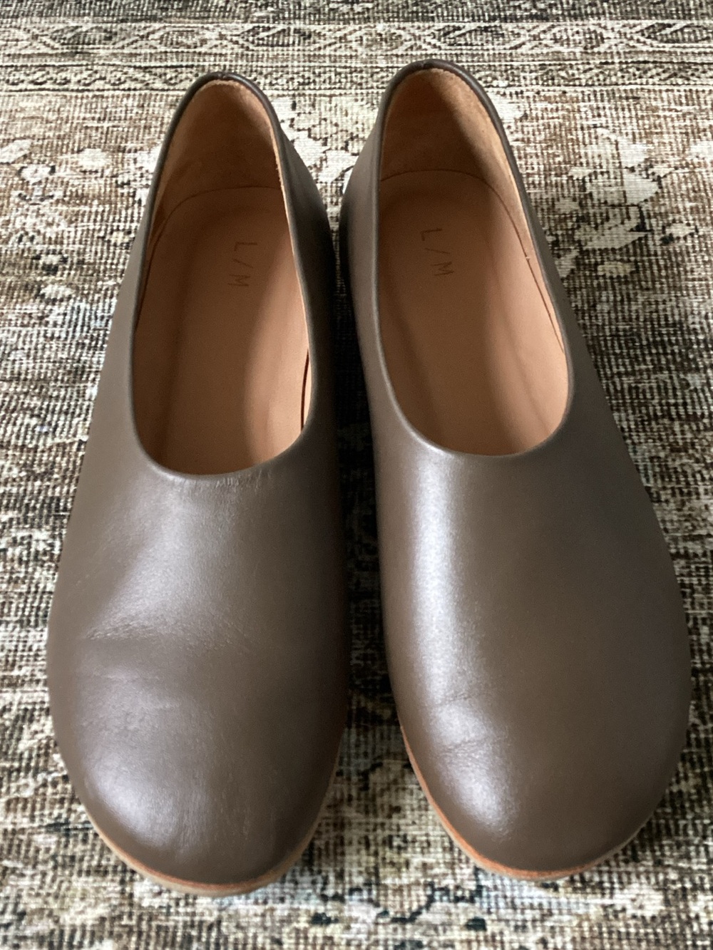 Lauren Manoogian Brown Leather Mono Rounded Toe Flats - Picture 1 of 8